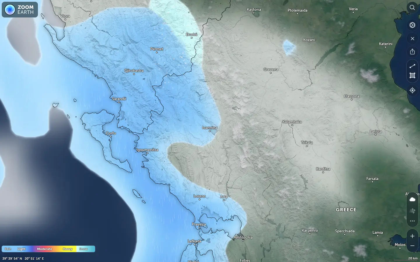 Χάρτης βροχόπτωσης Ιωάννινα καιρός