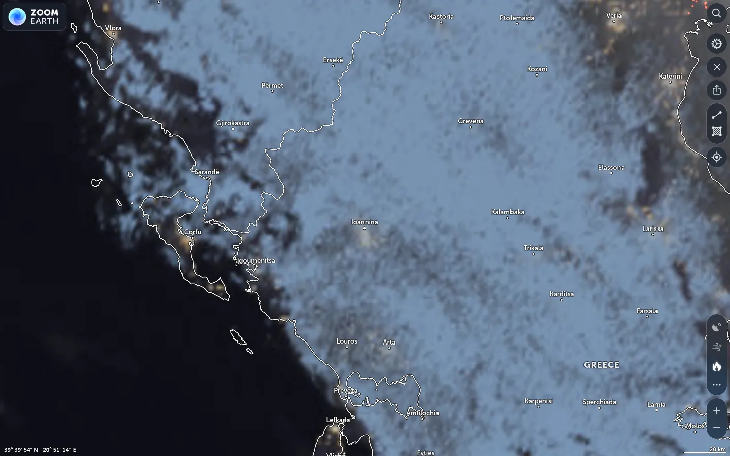 Δορυφορική εικόνα Ιωάννινα καιρός