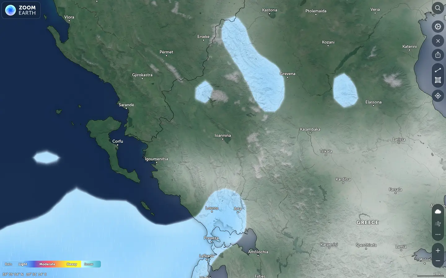 Χάρτης βροχόπτωσης Ιωάννινα καιρός