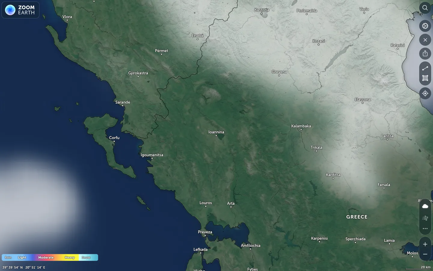 Χάρτης βροχόπτωσης Ιωάννινα καιρός
