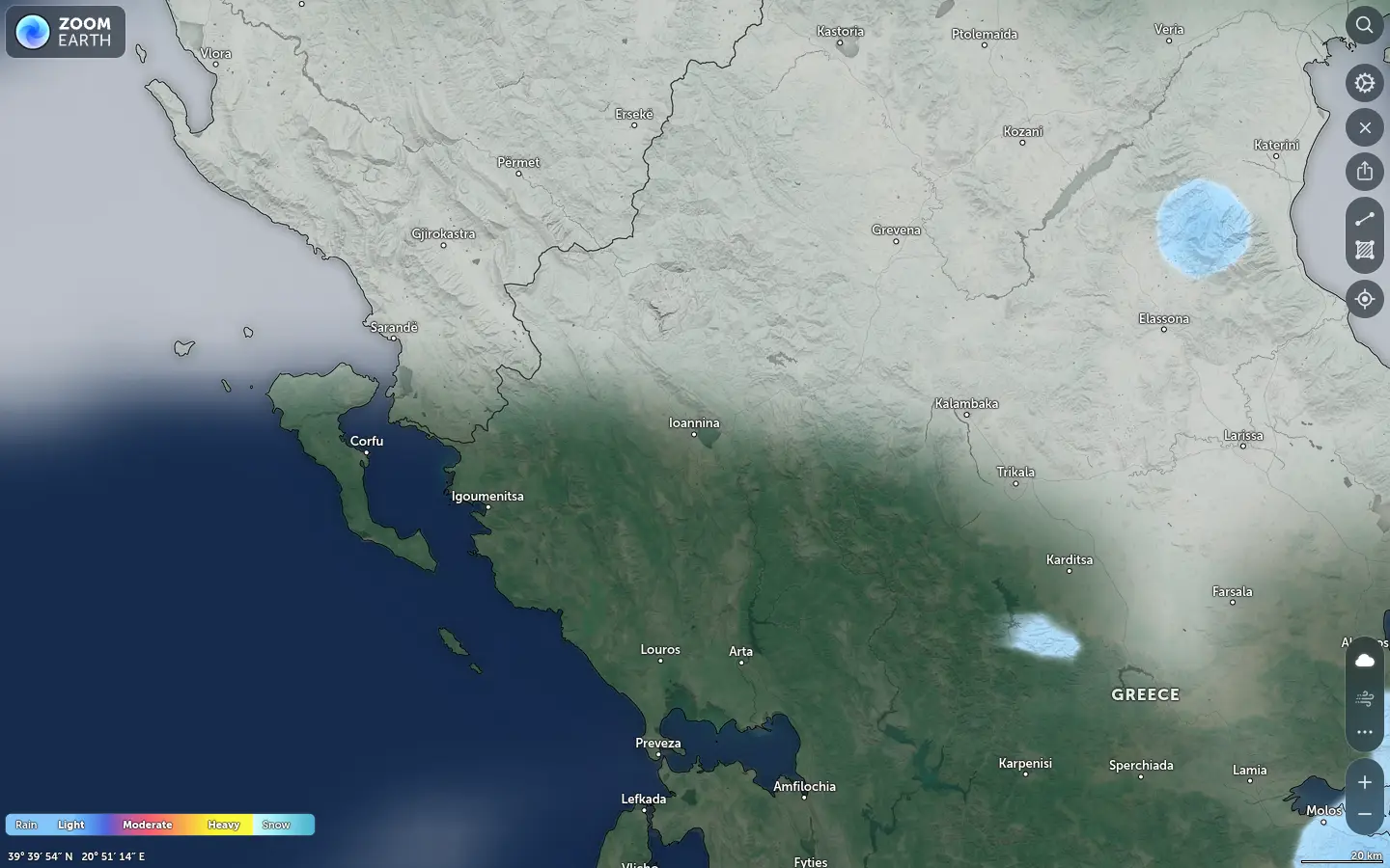 Χάρτης βροχόπτωσης Ιωάννινα καιρός
