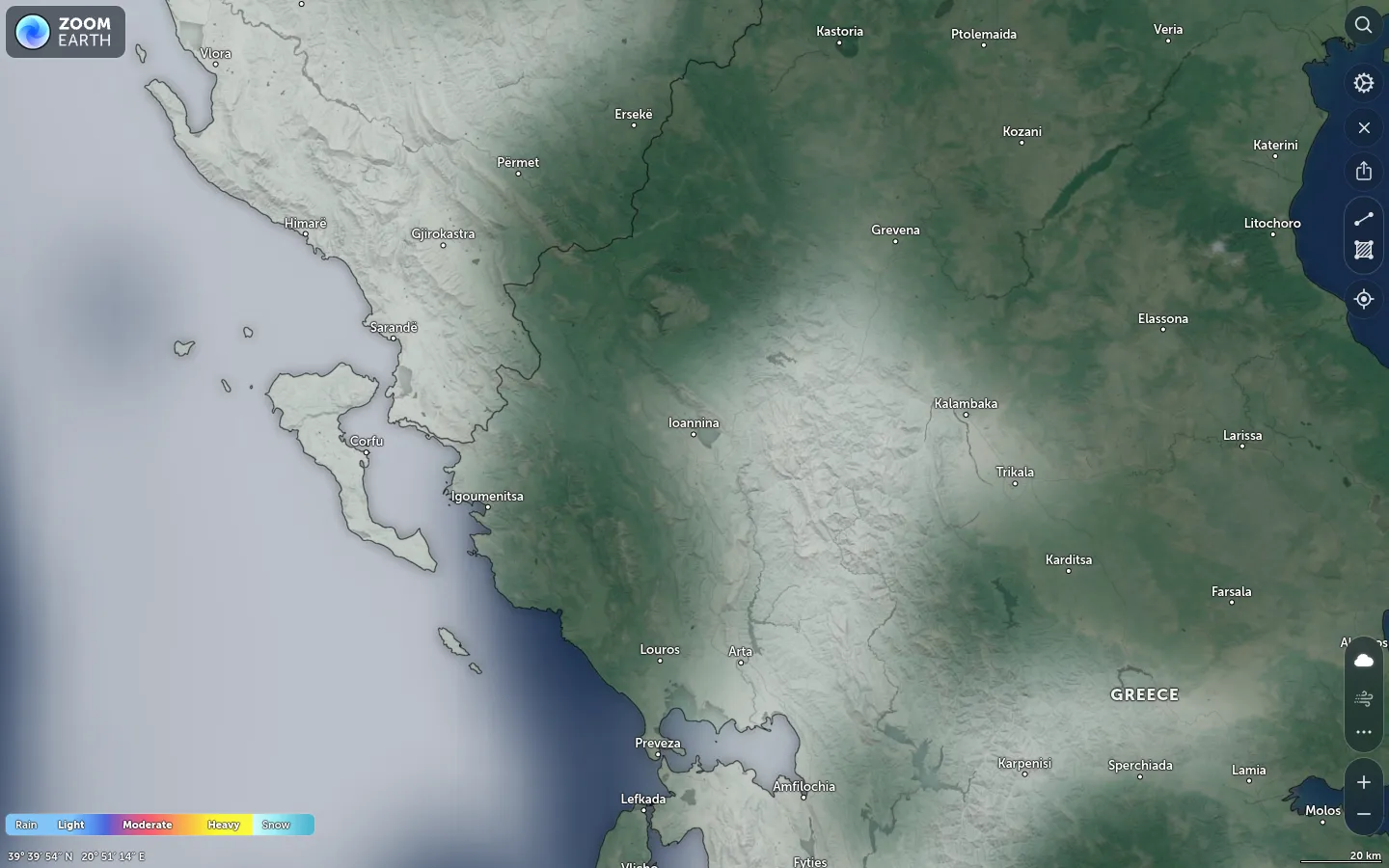 Χάρτης βροχόπτωσης Ιωάννινα καιρός