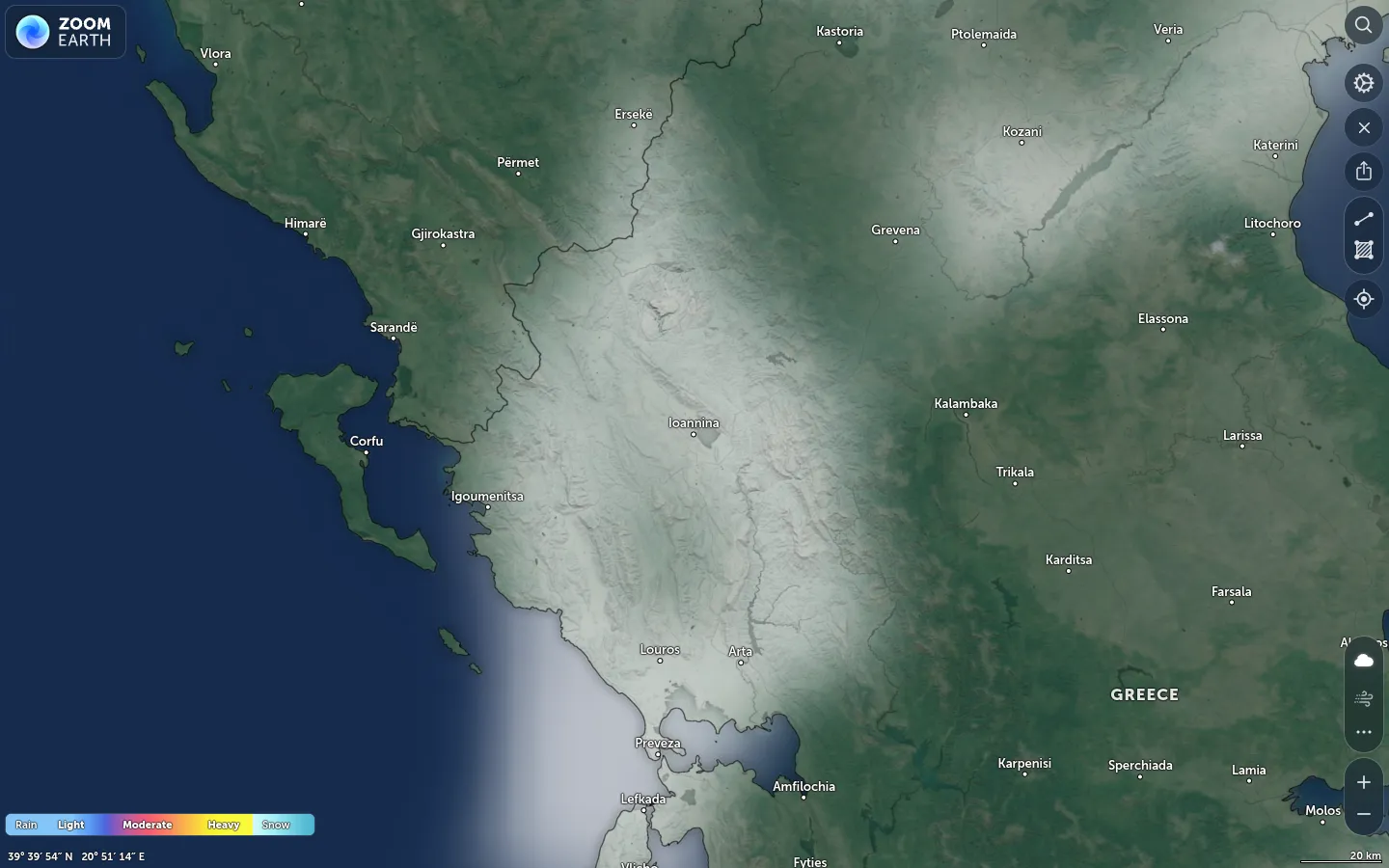 Χάρτης βροχόπτωσης Ιωάννινα καιρός